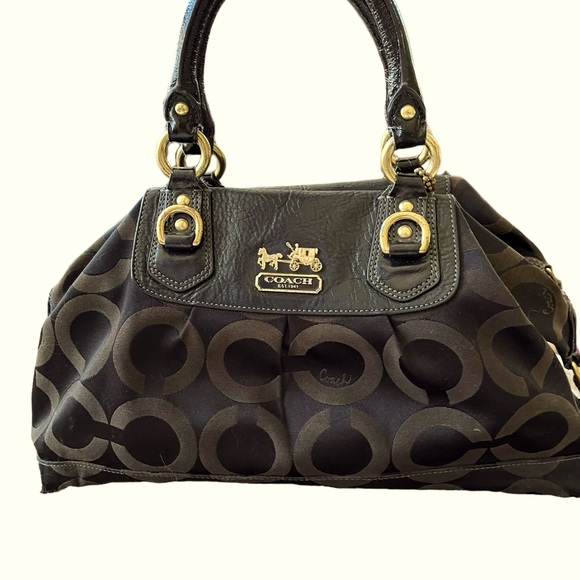 Coach Bag/Coach Madison Black Jacquard Sabrina Handbag Satchel all gold hardware - Picture 2 of 12